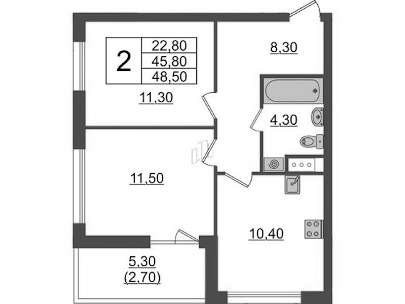 2-комнатная квартира 48.5 м², 3/9 эт., ЖК «А101 Лаголово»